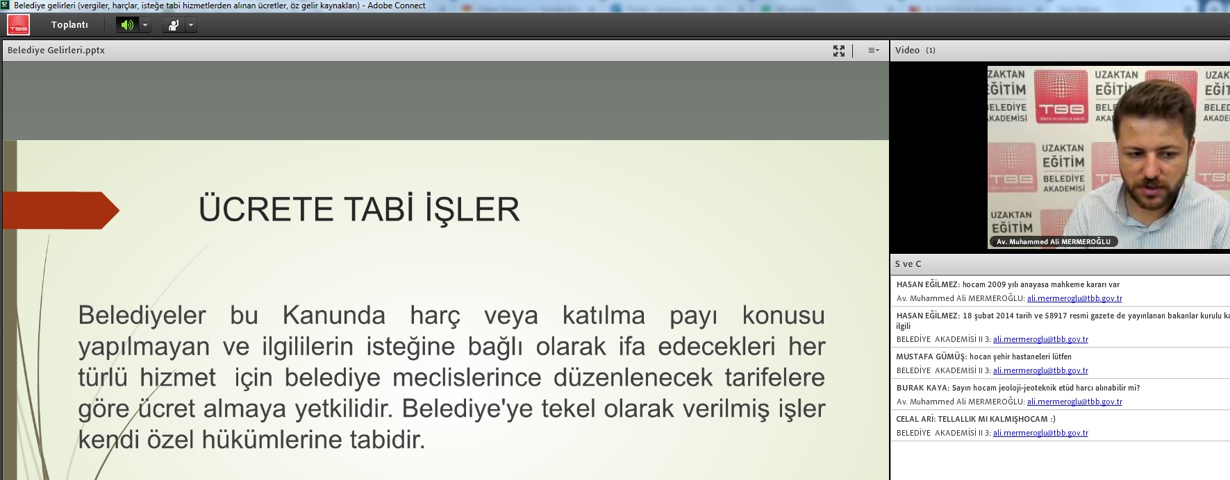Belediye gelirleri (vergiler, harçlar, isteğe tabi hizmetlerden alınan ücretler, öz gelir kaynakları) Eğitim Semineri